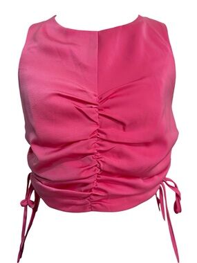 DO+BE Pink Satin Ruched Crop Top Drawstring Sides Sleeveless Size Small